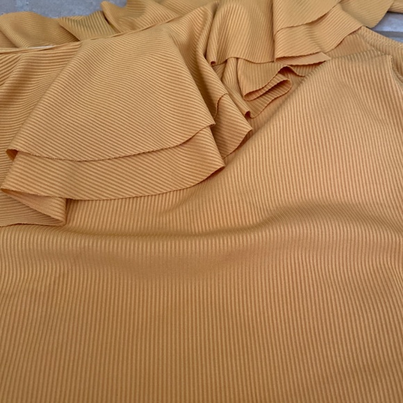 Mustard Yellow One Piece Ribbed Body Ruffle Top - Picture 4 of 4